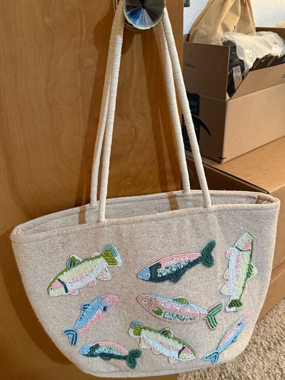 Sardine beaded tote bag